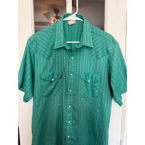 Vtg Saddlebrook Western wear turquoise men’s short sleeve pearl snap short Large